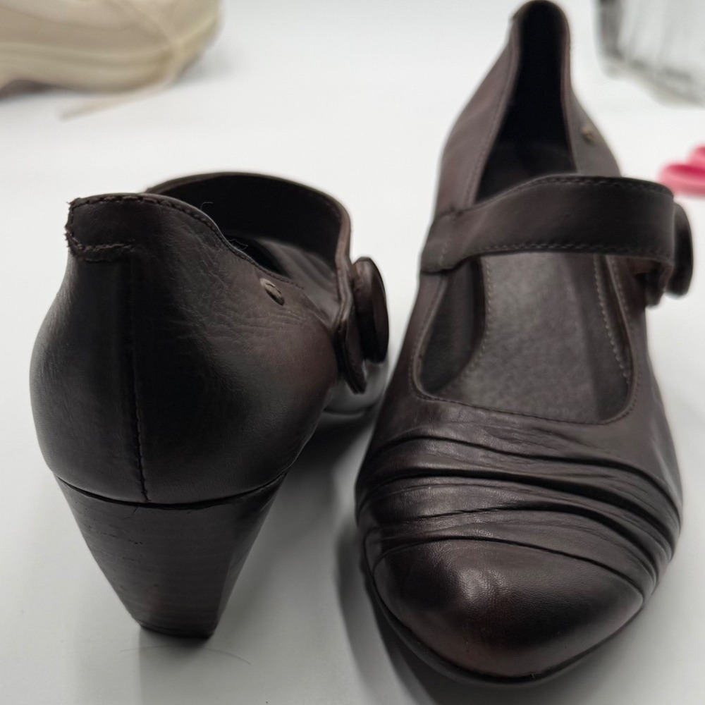 Pikolinos Brown Leather Mary Jane Pleated Round Toe Cone Heels Womens 38 - Picture 7 of 12